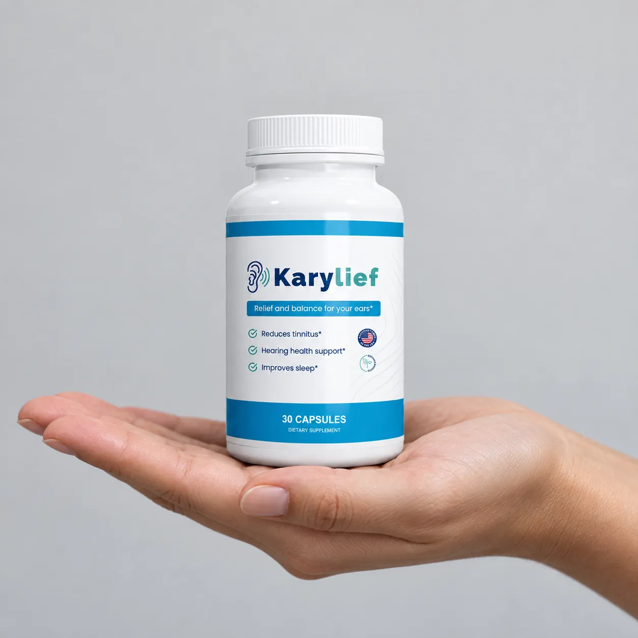 Karylief — the package held in a hand