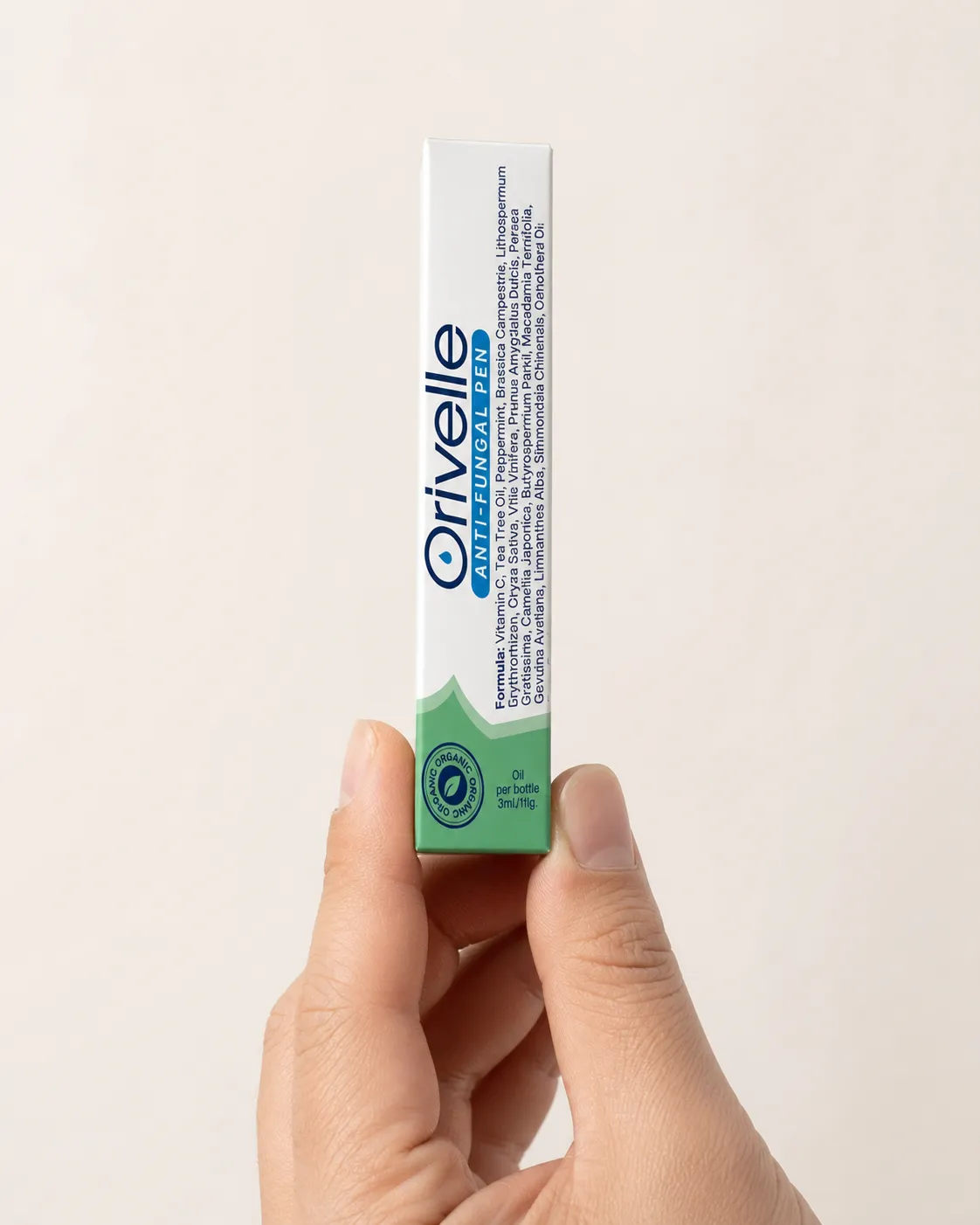 ORIVELLE — the package held in a hand